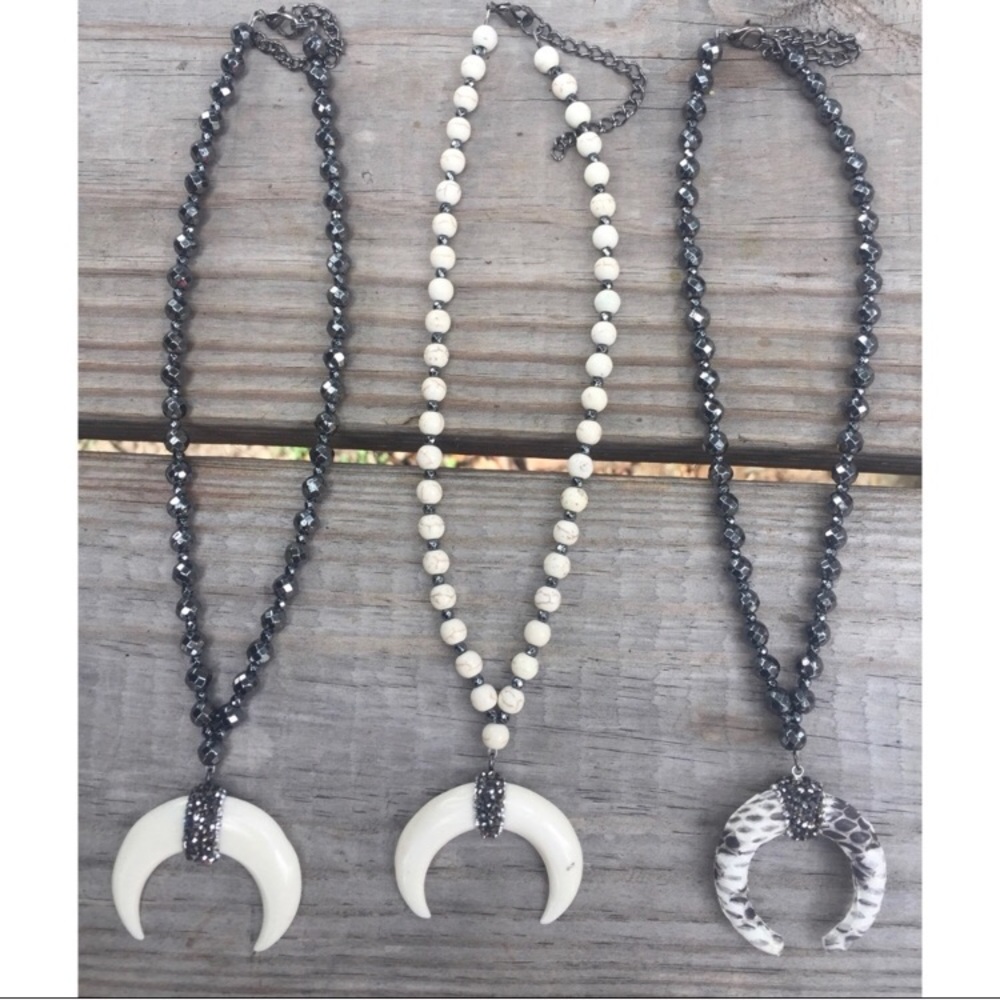 Handmade Paved crescent Necklace